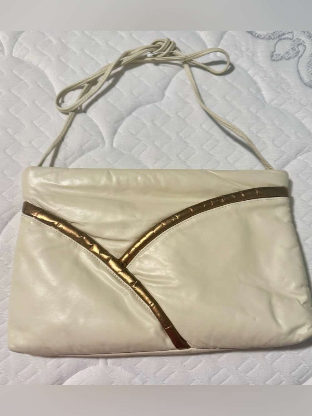Cream Shoulder Bag with Gold Accent
